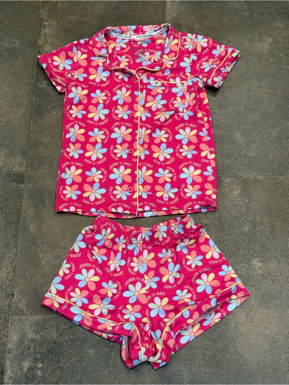 Kids Short Sleeve Pajama Set - Pink & Cream Floral and Watermelon Prints